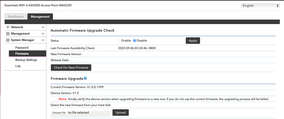 Update Netgear WAX220 Firmware